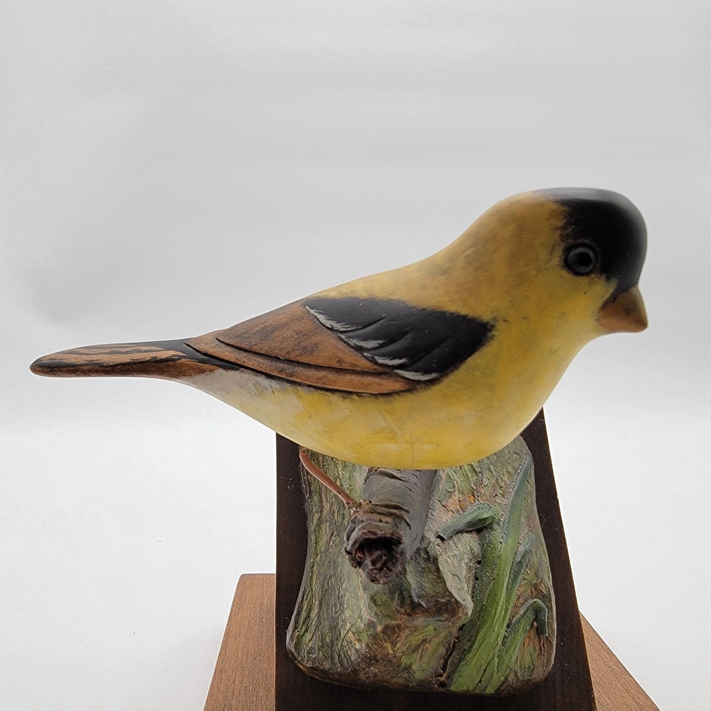 1983 Grant Goltz Hand Carved Goldfinch Wood Bird Sculpture