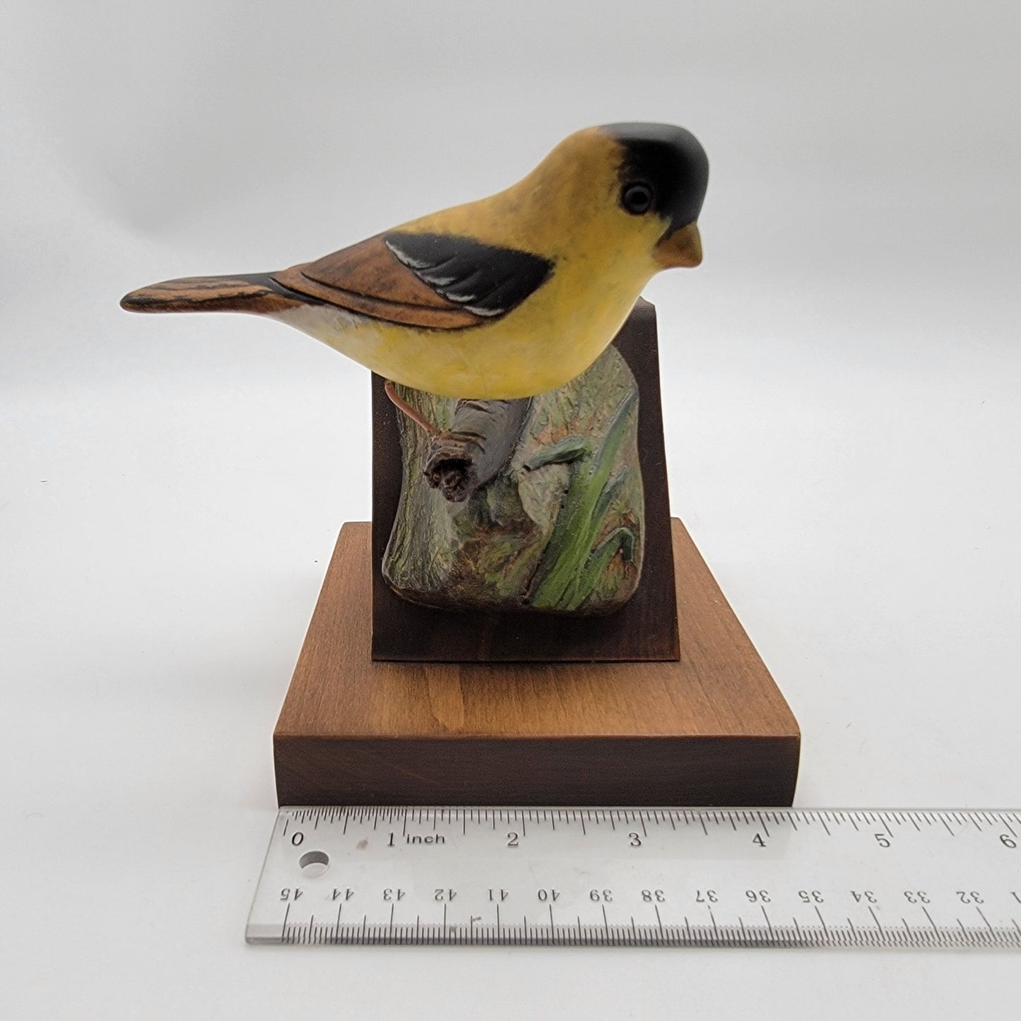 1983 Grant Goltz Hand Carved Goldfinch Wood Bird Sculpture