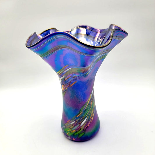 Large Glass Eye Studio Blue Rainbow Twist Handblown Glass Vase