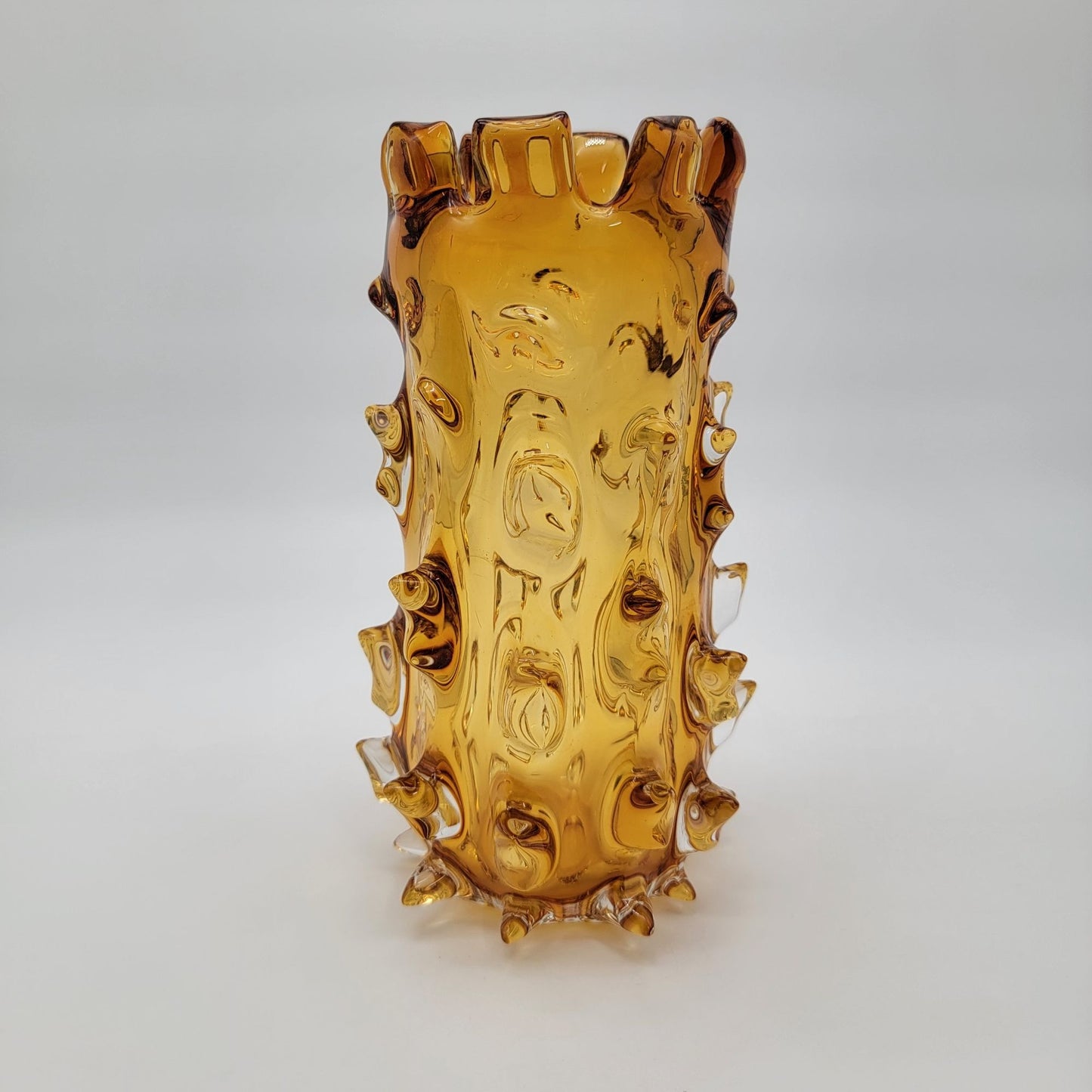 Vintage Murano Barovier & Toso Amber Mugnoni Art Glass Vase