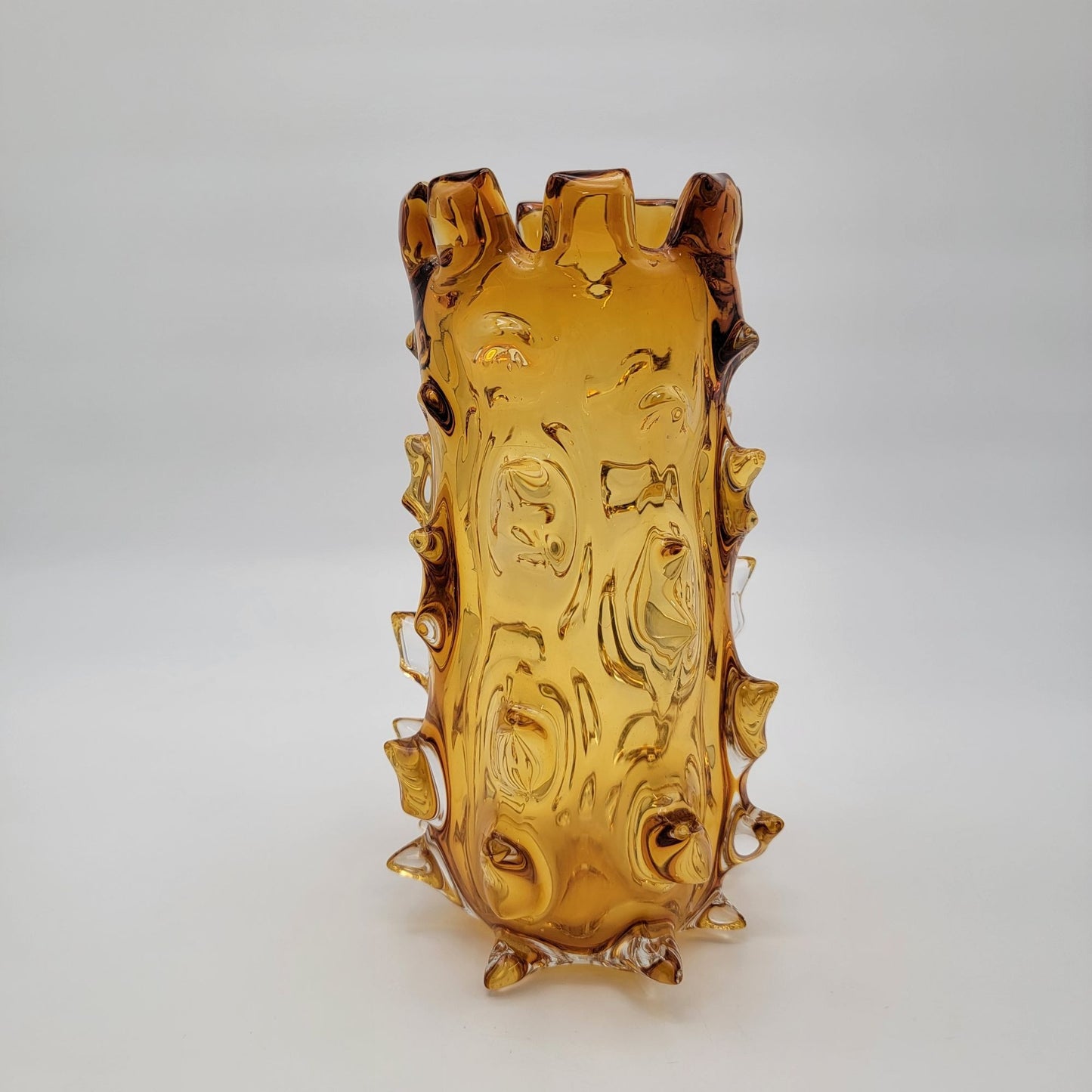 Vintage Murano Barovier & Toso Amber Mugnoni Art Glass Vase