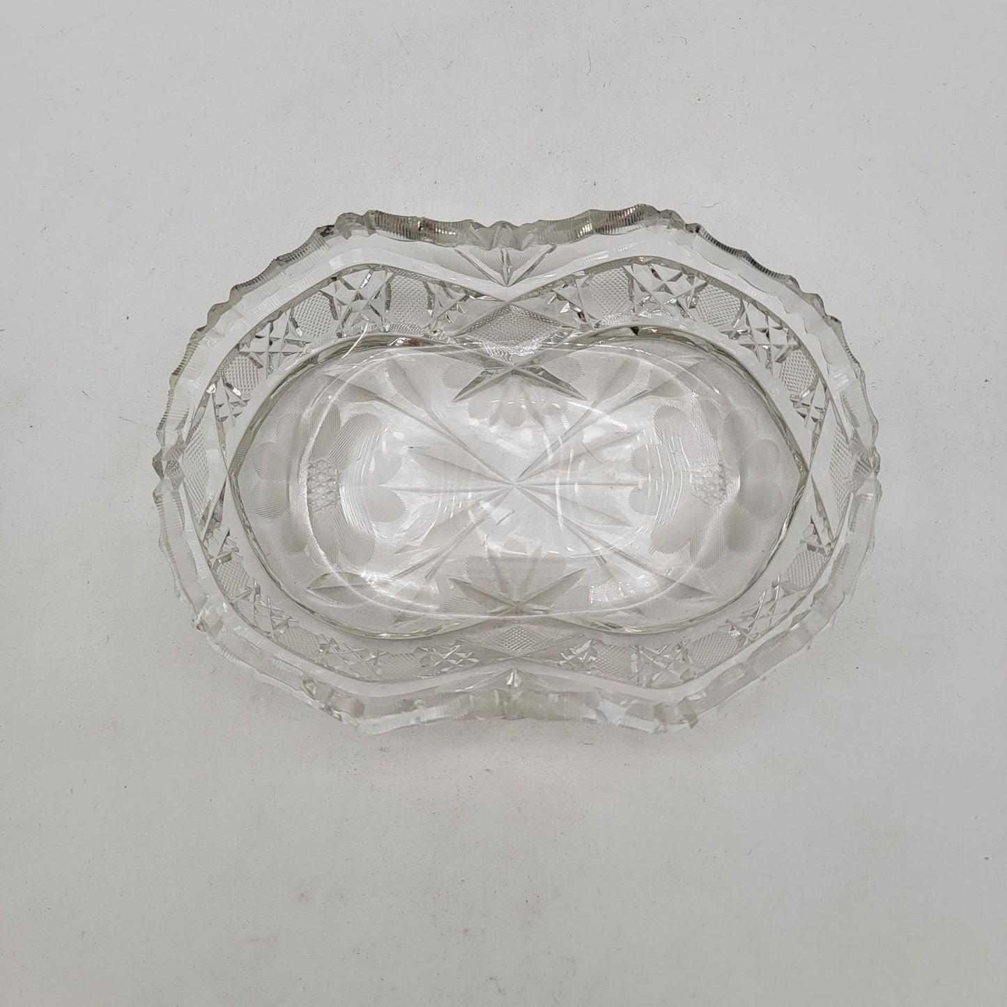 Antique 1920's American Brilliant Cut Glass Relish Serving Dish Floral Pattern