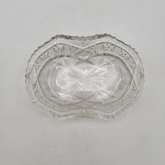 Antique 1920's American Brilliant Cut Glass Relish Serving Dish Floral Pattern