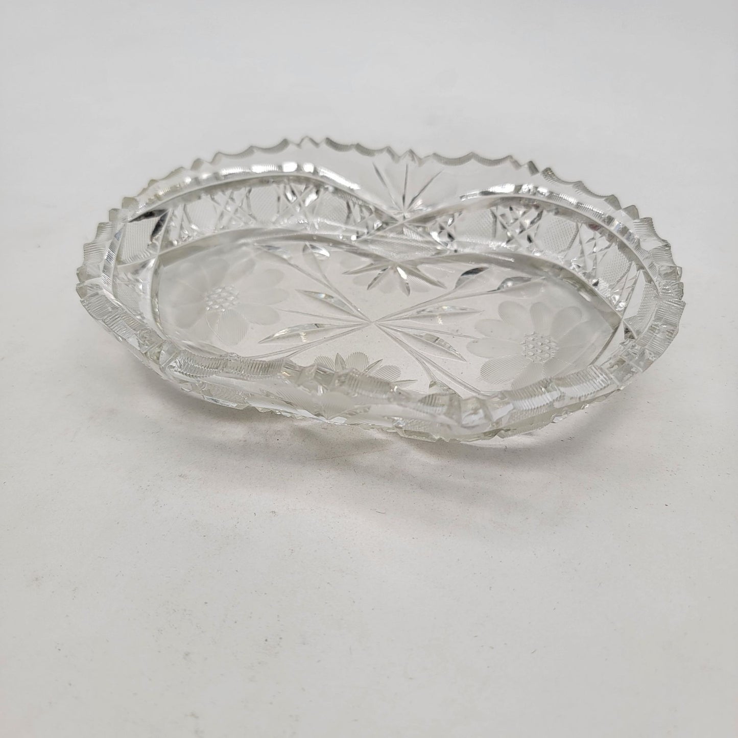 Antique 1920's American Brilliant Cut Glass Relish Serving Dish Floral Pattern