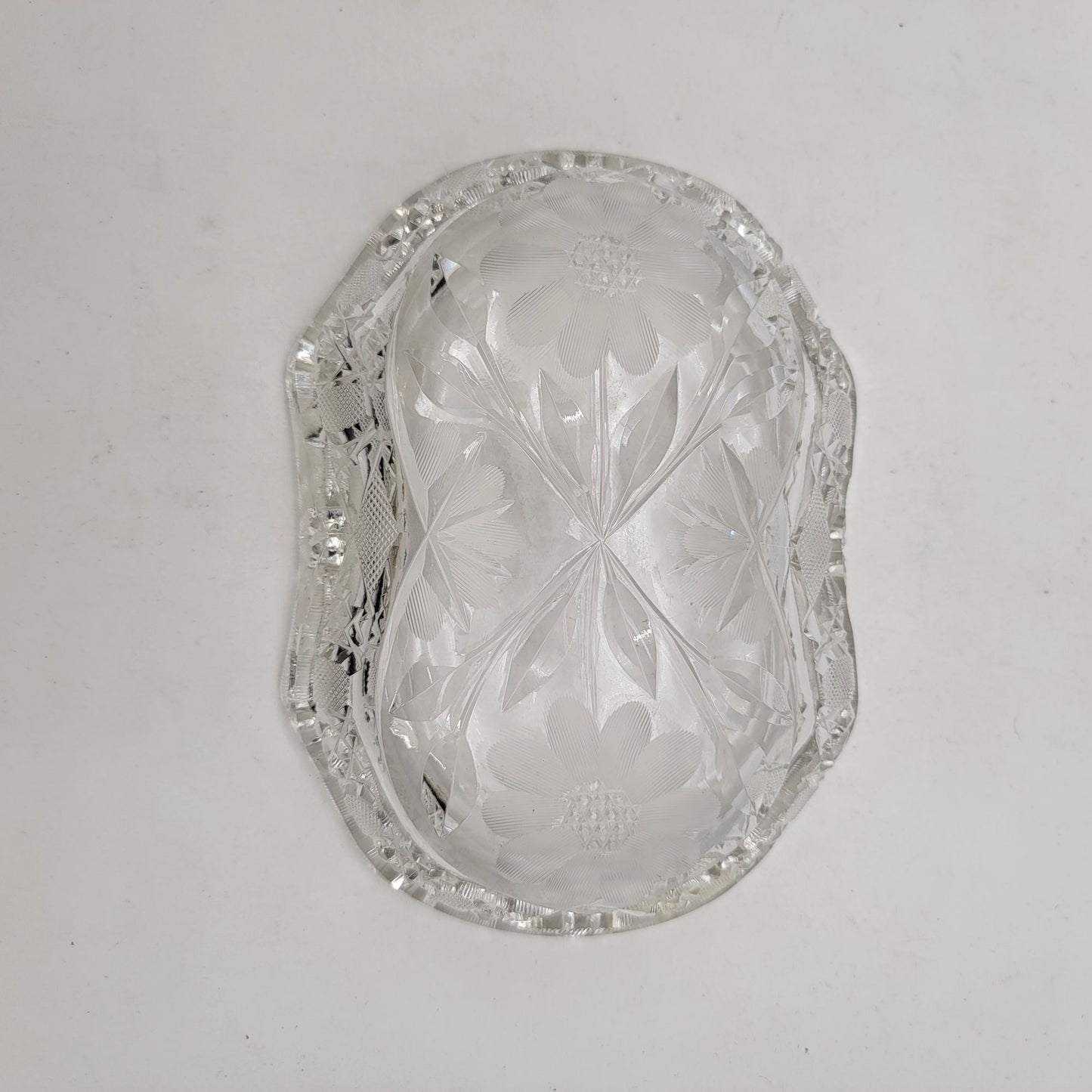 Antique 1920's American Brilliant Cut Glass Relish Serving Dish Floral Pattern