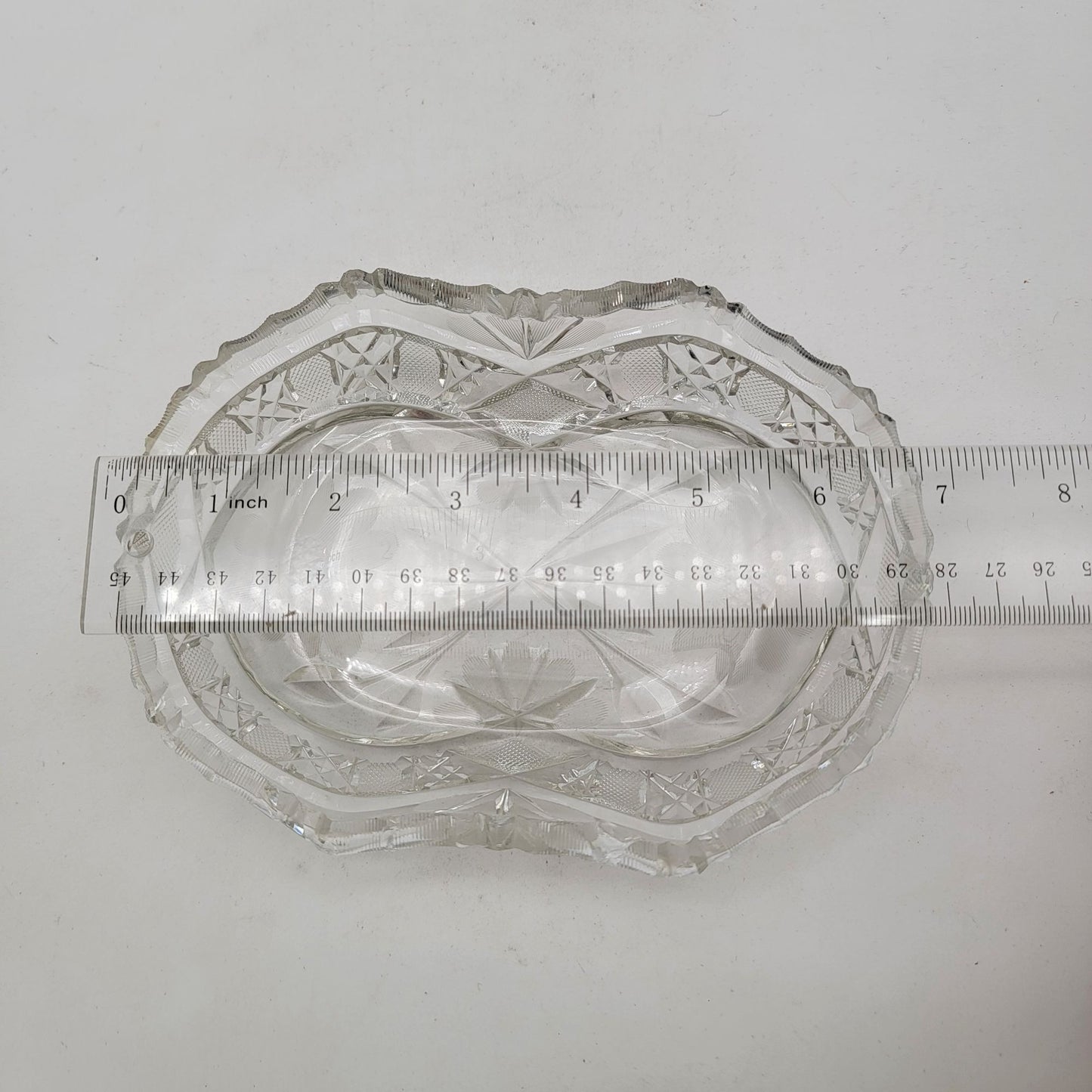 Antique 1920's American Brilliant Cut Glass Relish Serving Dish Floral Pattern