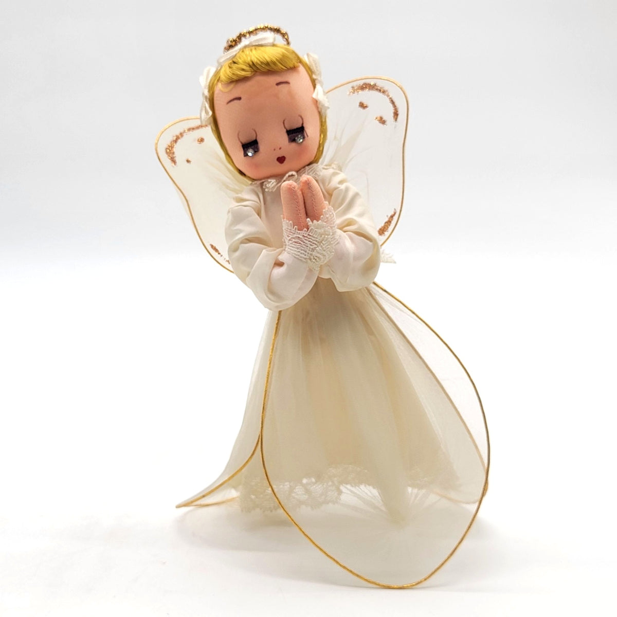 1950s Vintage Tulle Praying Angel Doll Christmas Tree Topper