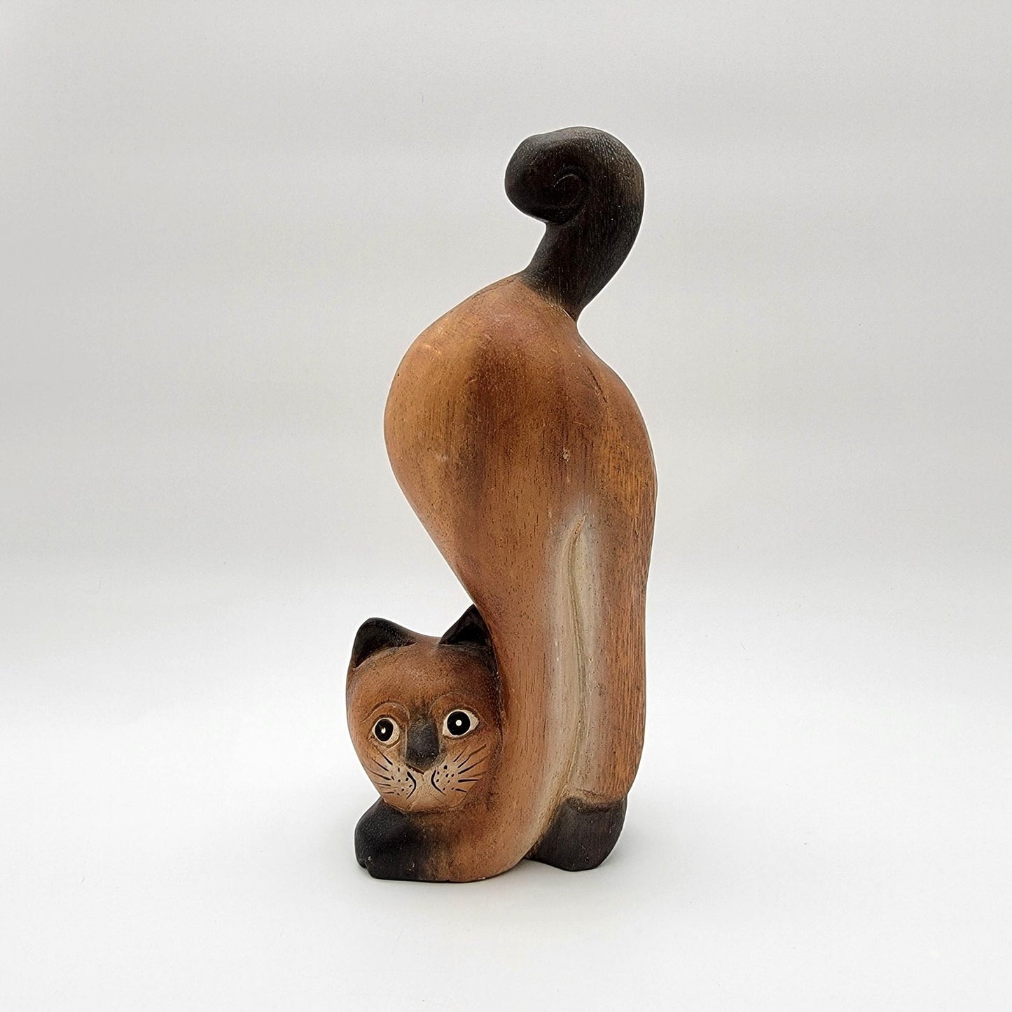 Vintage Carved Wooden Siamese Cat Figure
