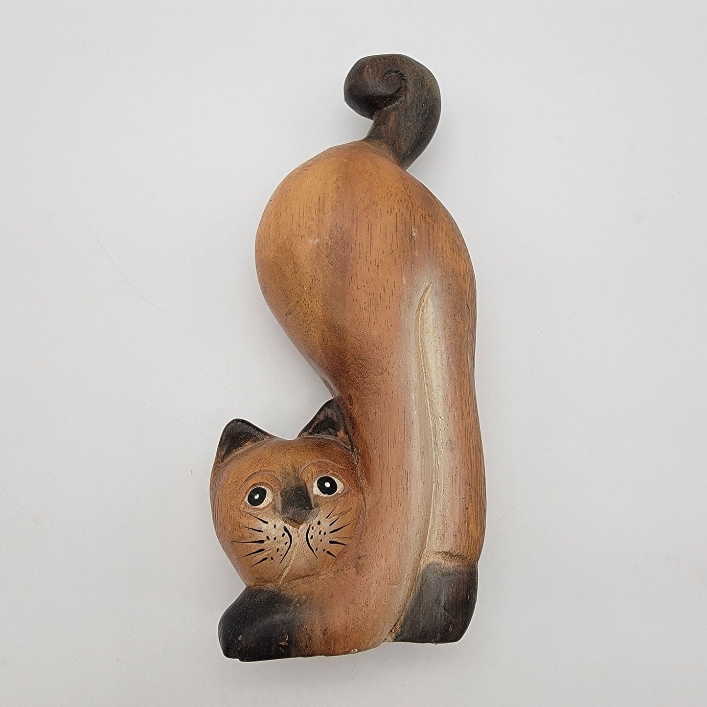Vintage Carved Wooden Siamese Cat Figure