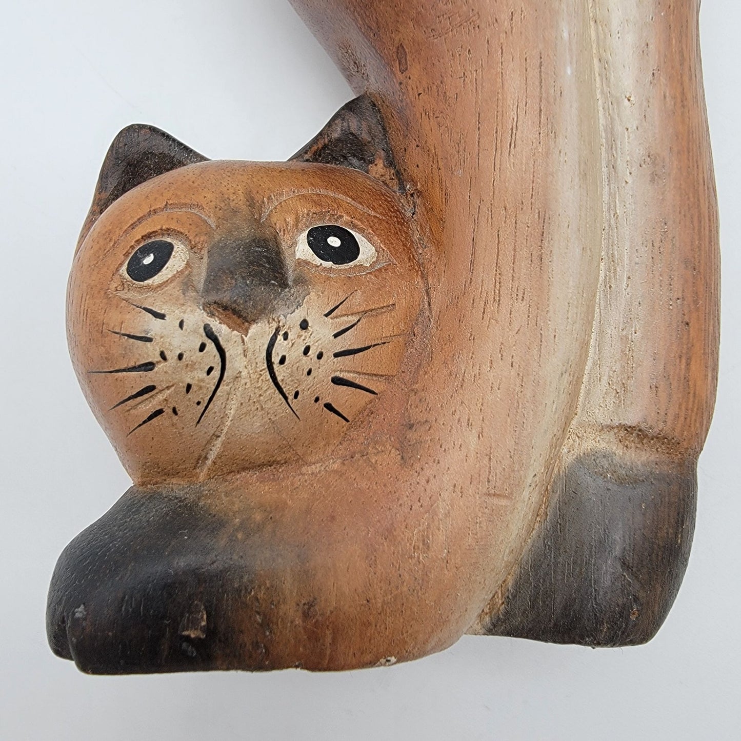Vintage Carved Wooden Siamese Cat Figure