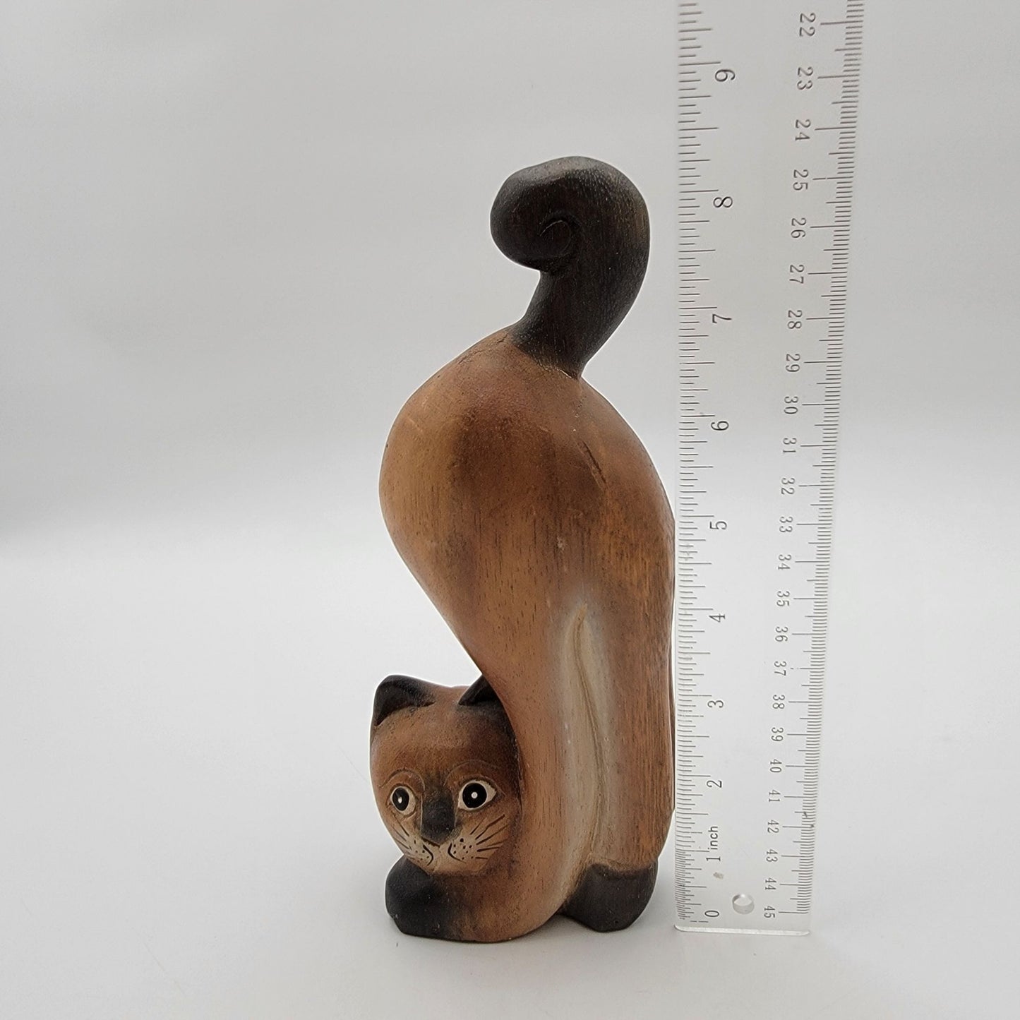 Vintage Carved Wooden Siamese Cat Figure
