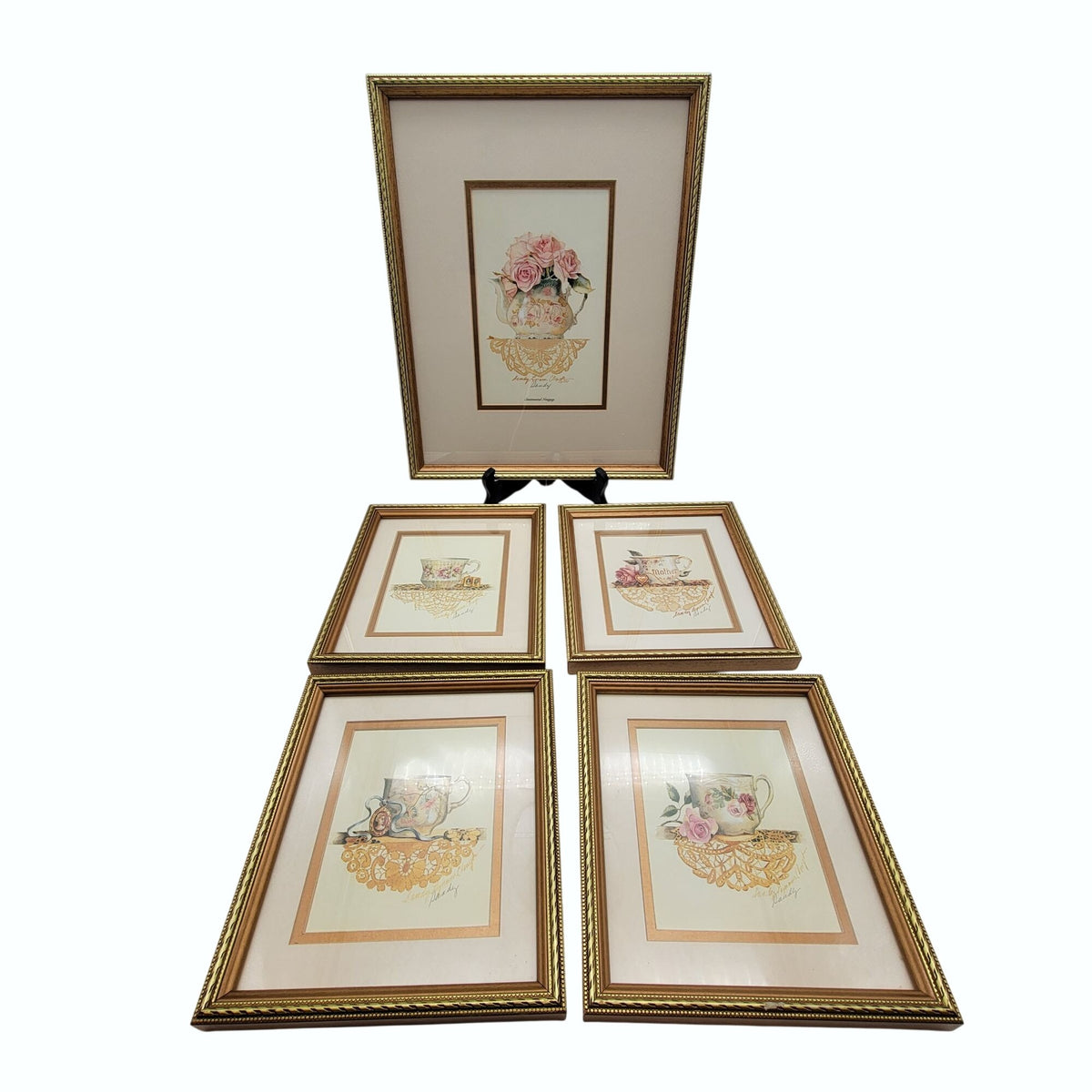 Set Of 5 Sandy Lynam Clough Prints Teacup Designs Hand Signed