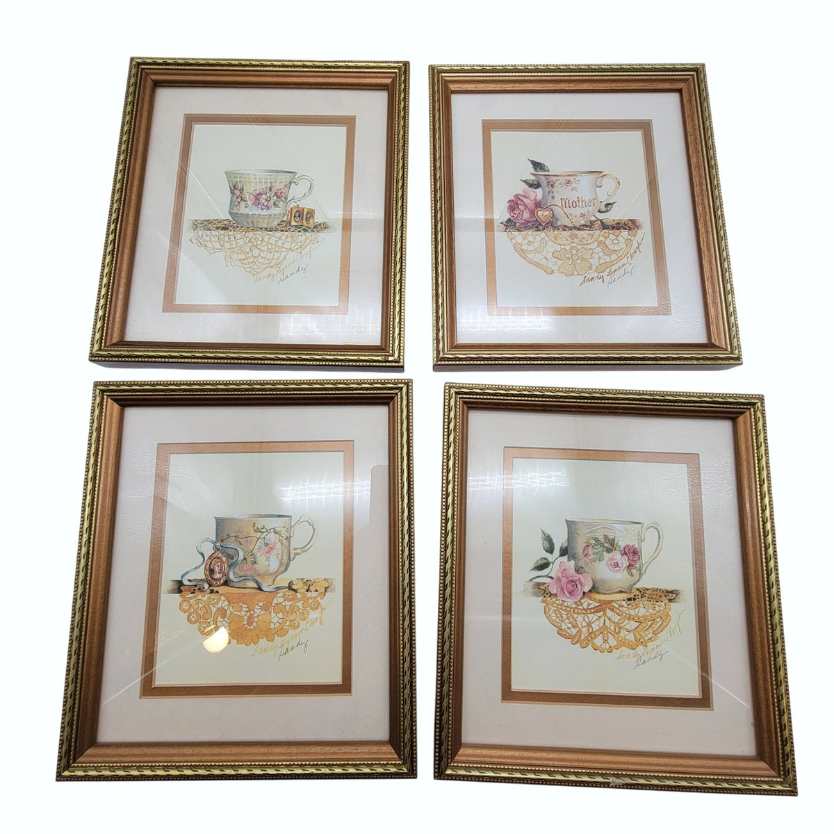 Set Of 5 Sandy Lynam Clough Prints Teacup Designs Hand Signed