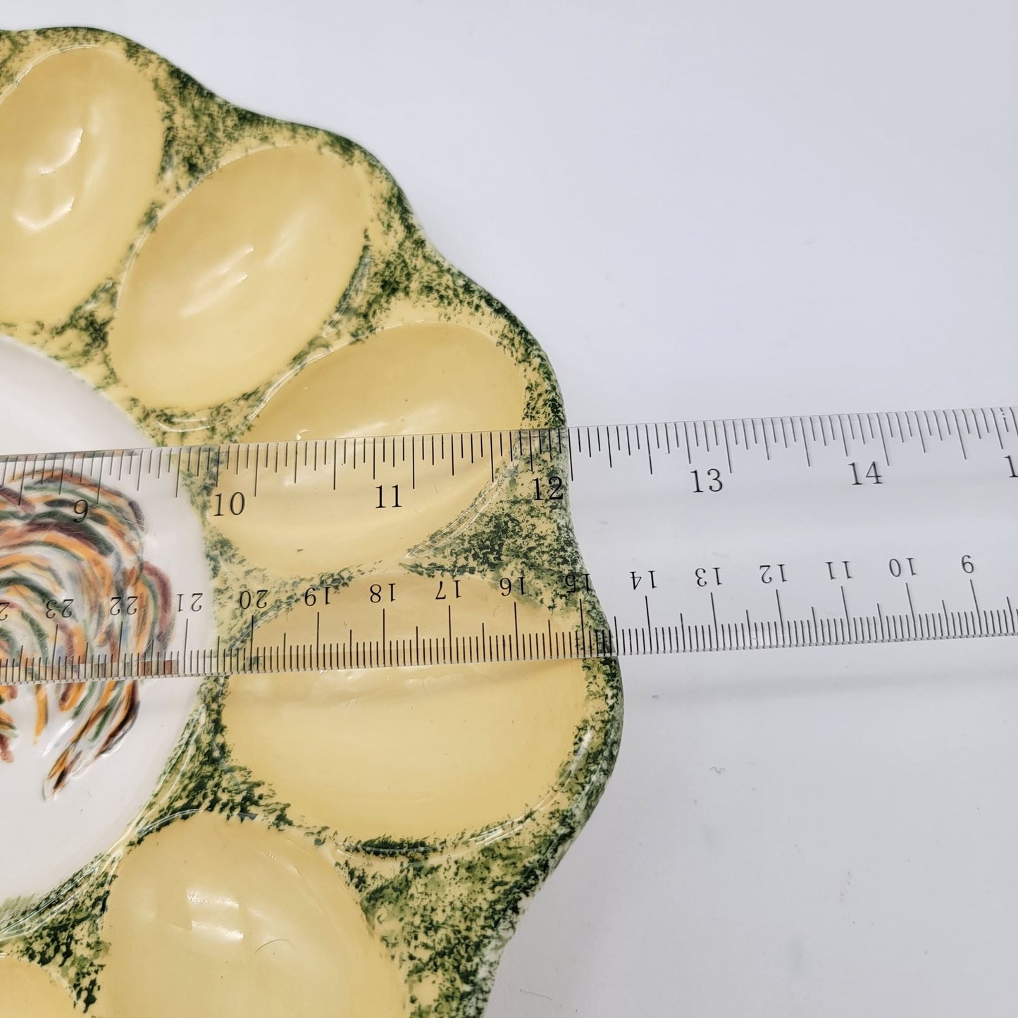 Vintage Heuer Deviled Egg Platter With Rooster Motif - 12 Egg Slots
