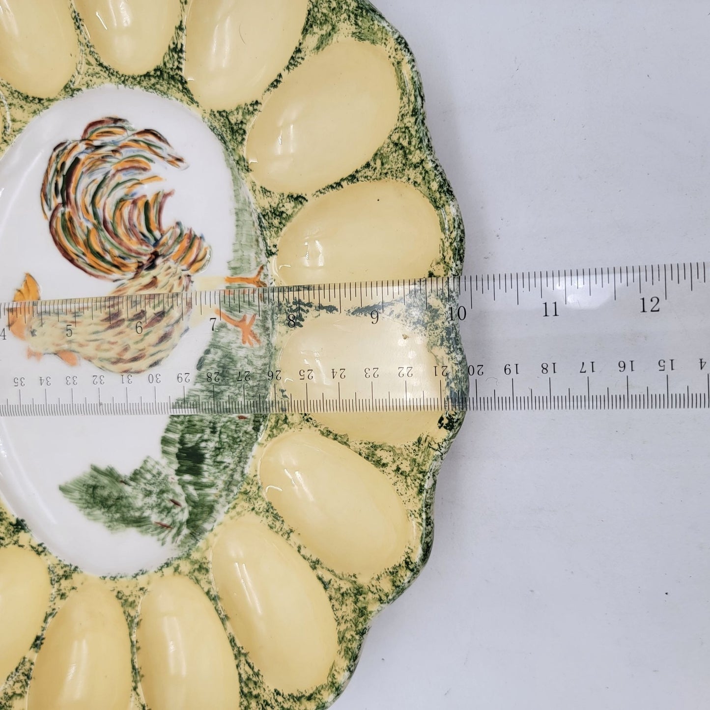 Vintage Heuer Deviled Egg Platter With Rooster Motif - 12 Egg Slots