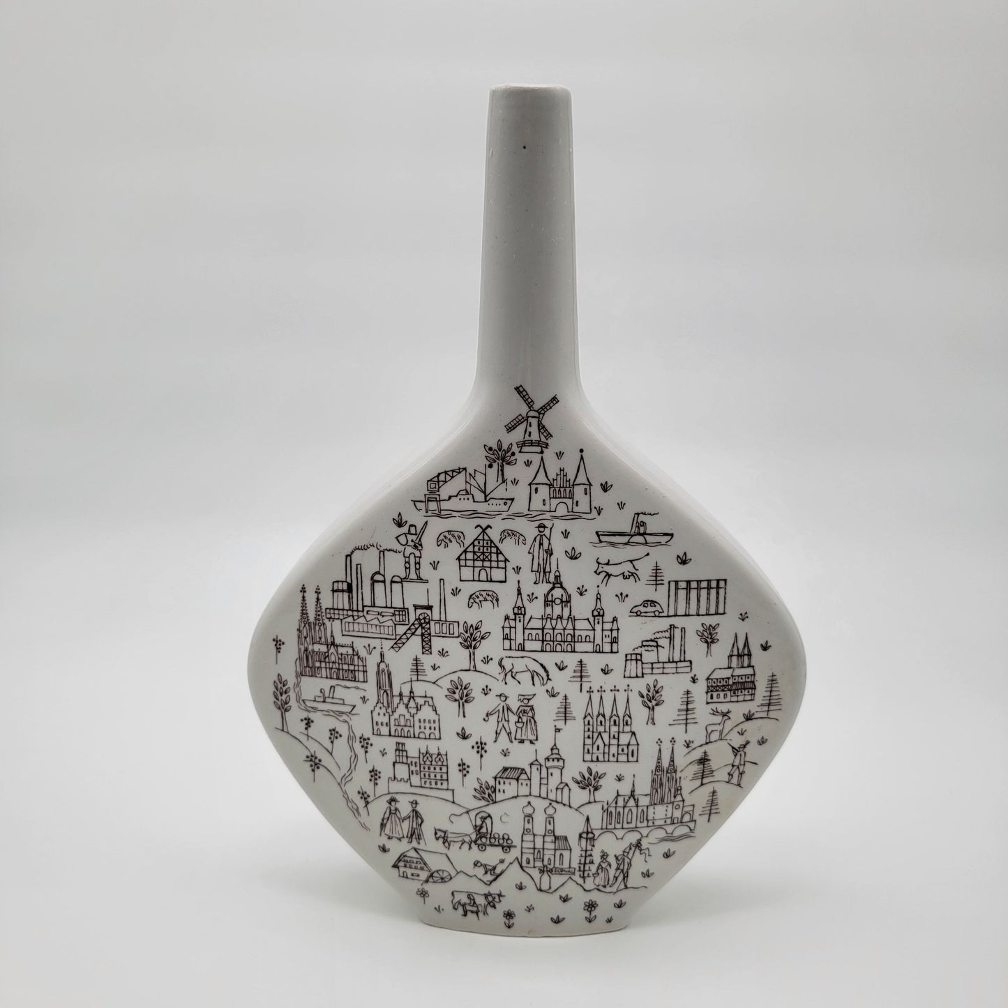 Vintage Anton Riemerschmid Porcelain Decanter European Village