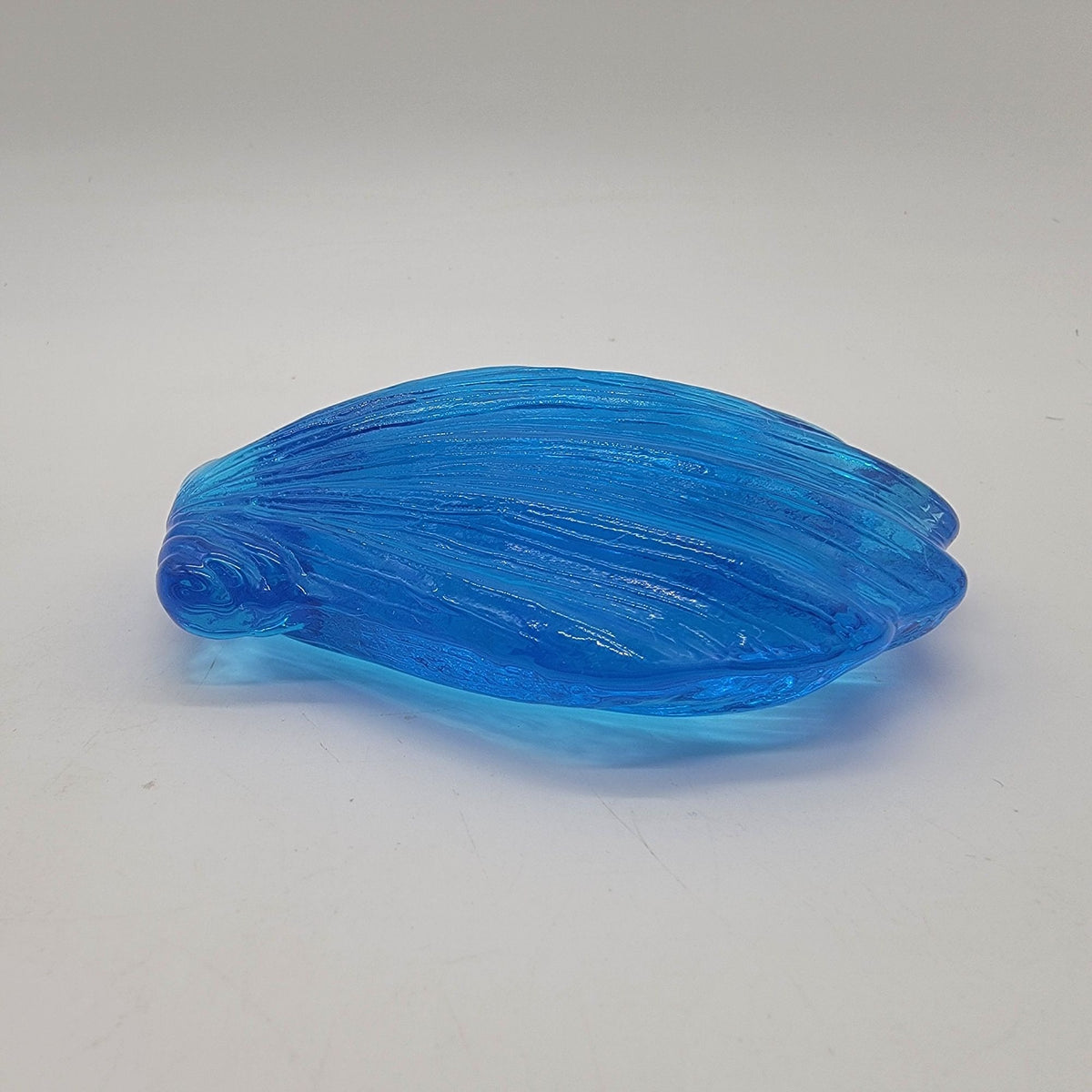 Vintage Ice Blue Glass Scallop Shell Paperweight