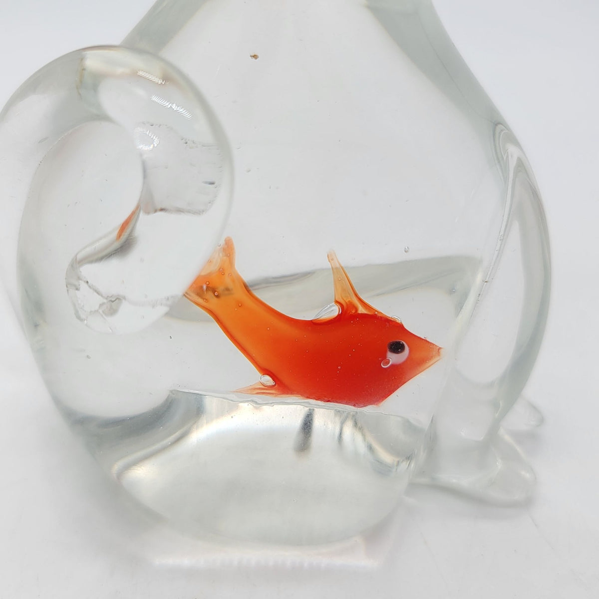 Hand-Blown Glass Cat Sculpture With GoldFish In Belly (b)