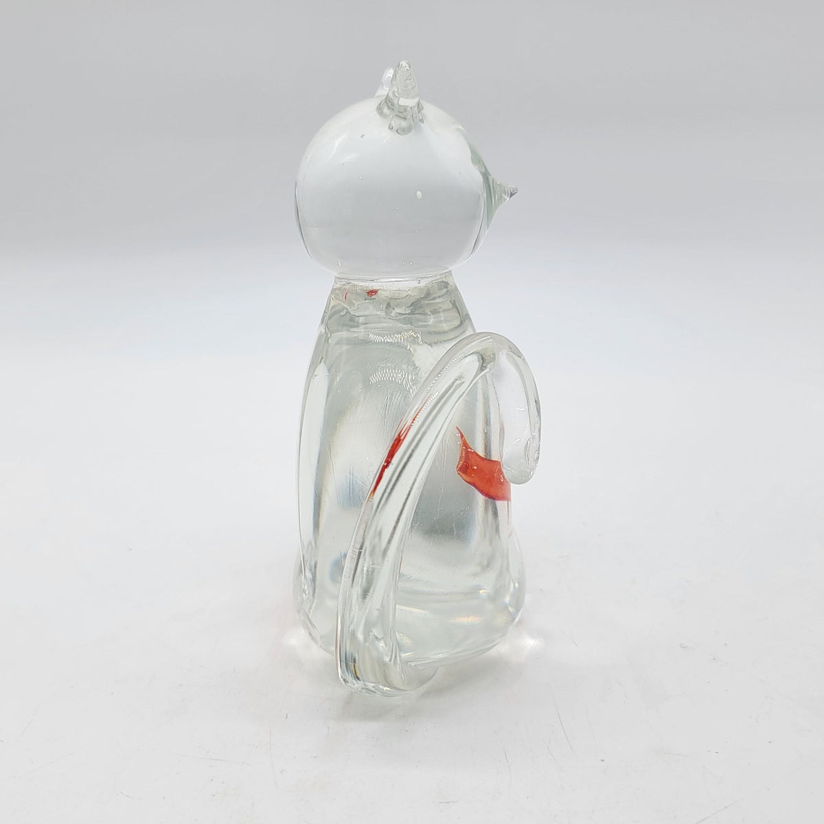 Hand-Blown Glass Cat Sculpture With GoldFish In Belly (b)