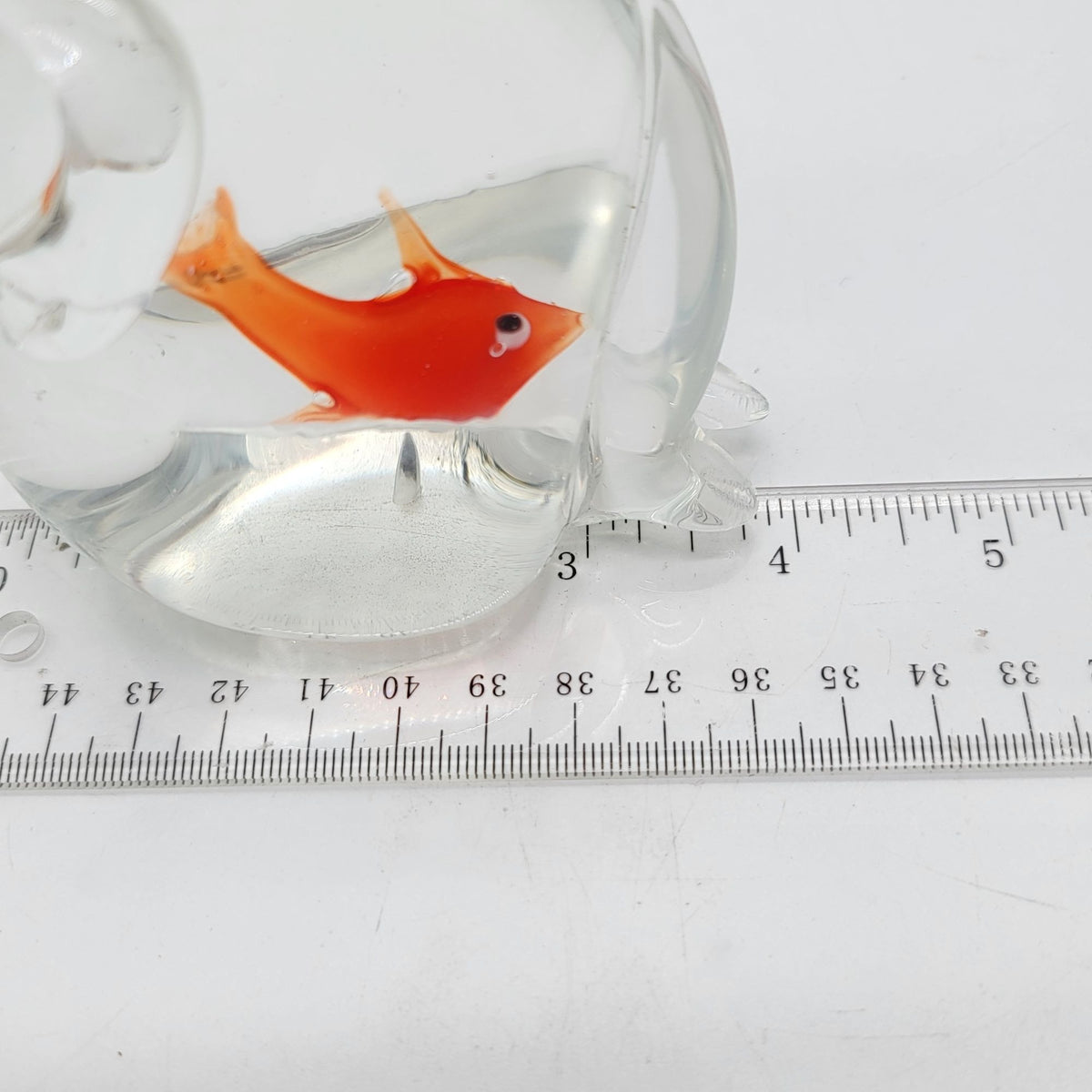 Hand-Blown Glass Cat Sculpture With GoldFish In Belly (b)