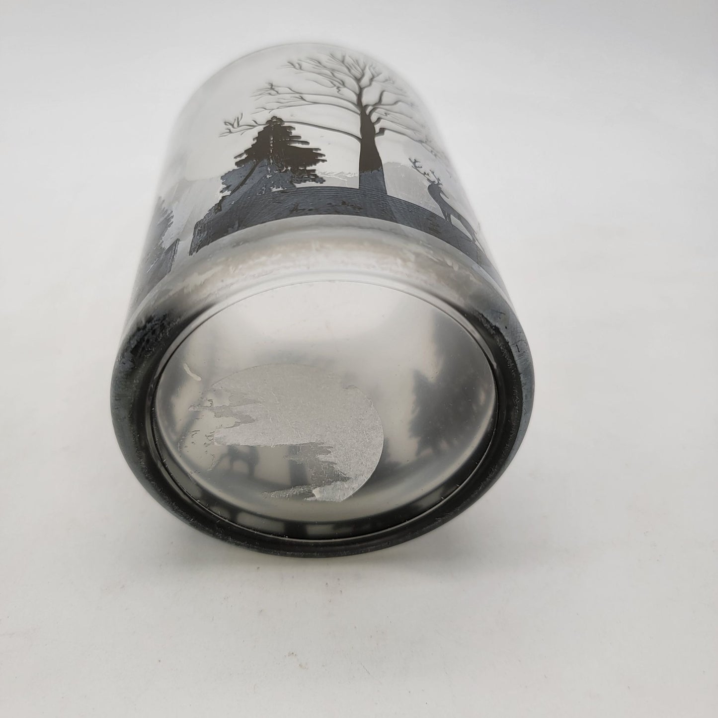 Frosted Etched Glass Candle Holder With Forest Scene