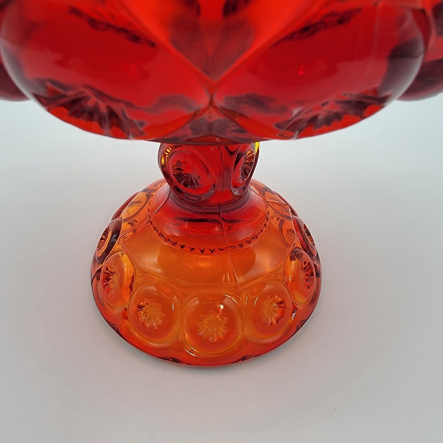 Vintage L.E. Smith Moon & Star Amberina Anniversary Jar Lidded Compote With Original Tag