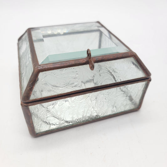 1970s Frosted Stained Glass Jewelry Casket Box