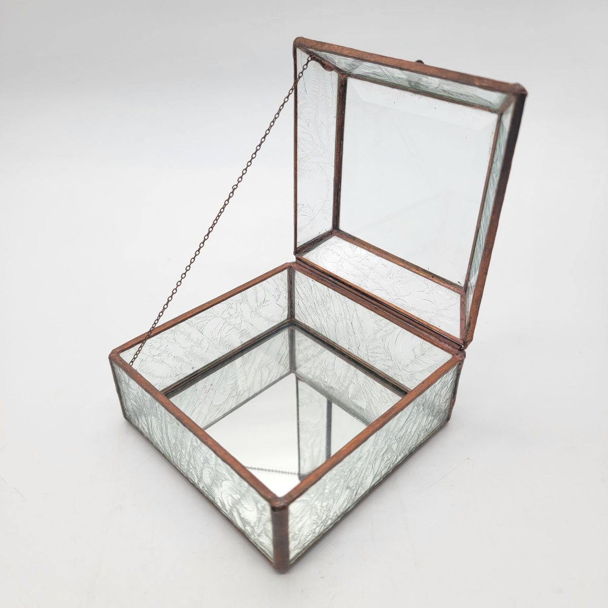 1970s Frosted Stained Glass Jewelry Casket Box