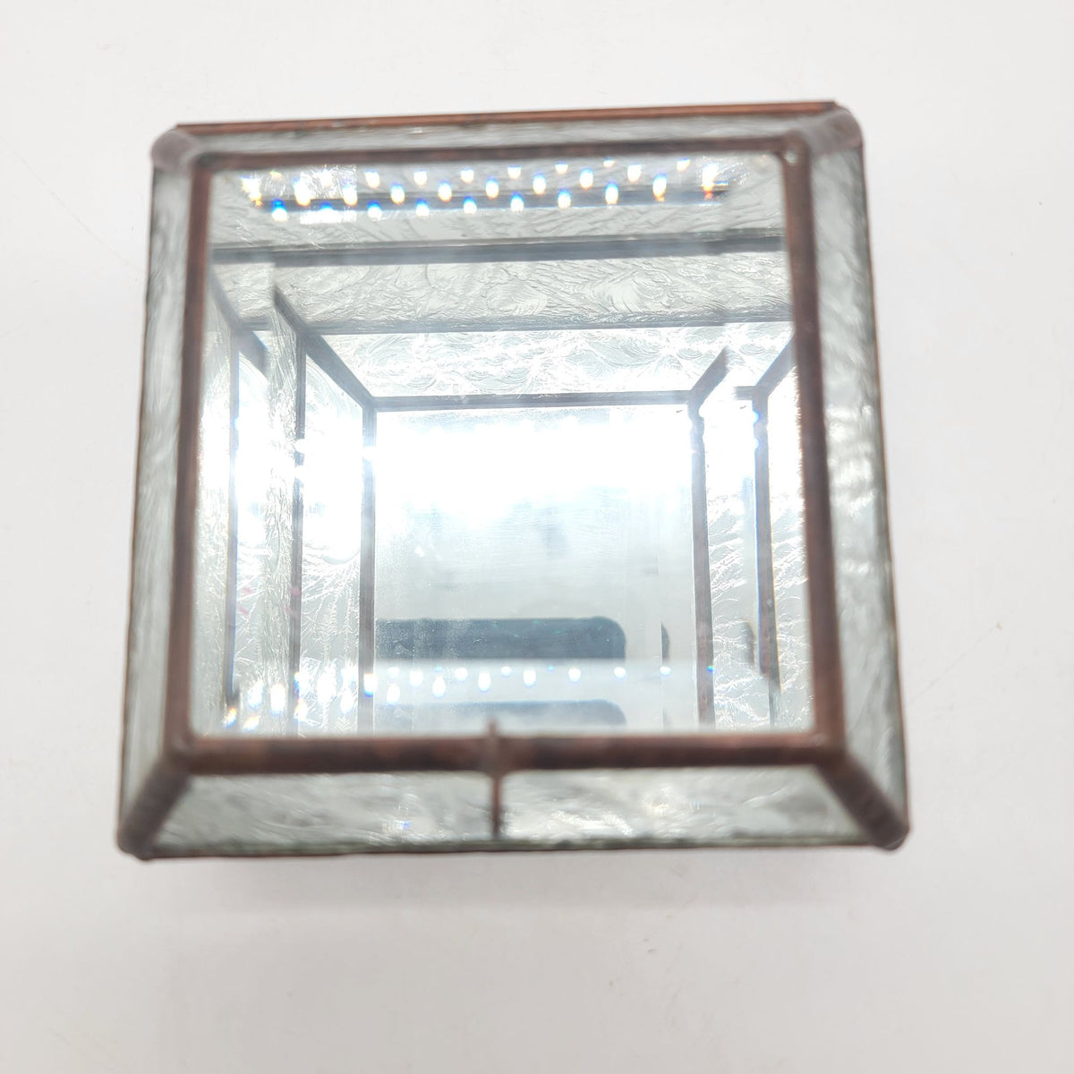 1970s Frosted Stained Glass Jewelry Casket Box
