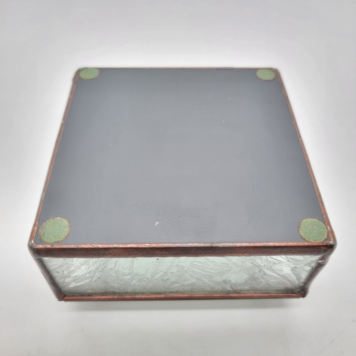 1970s Frosted Stained Glass Jewelry Casket Box