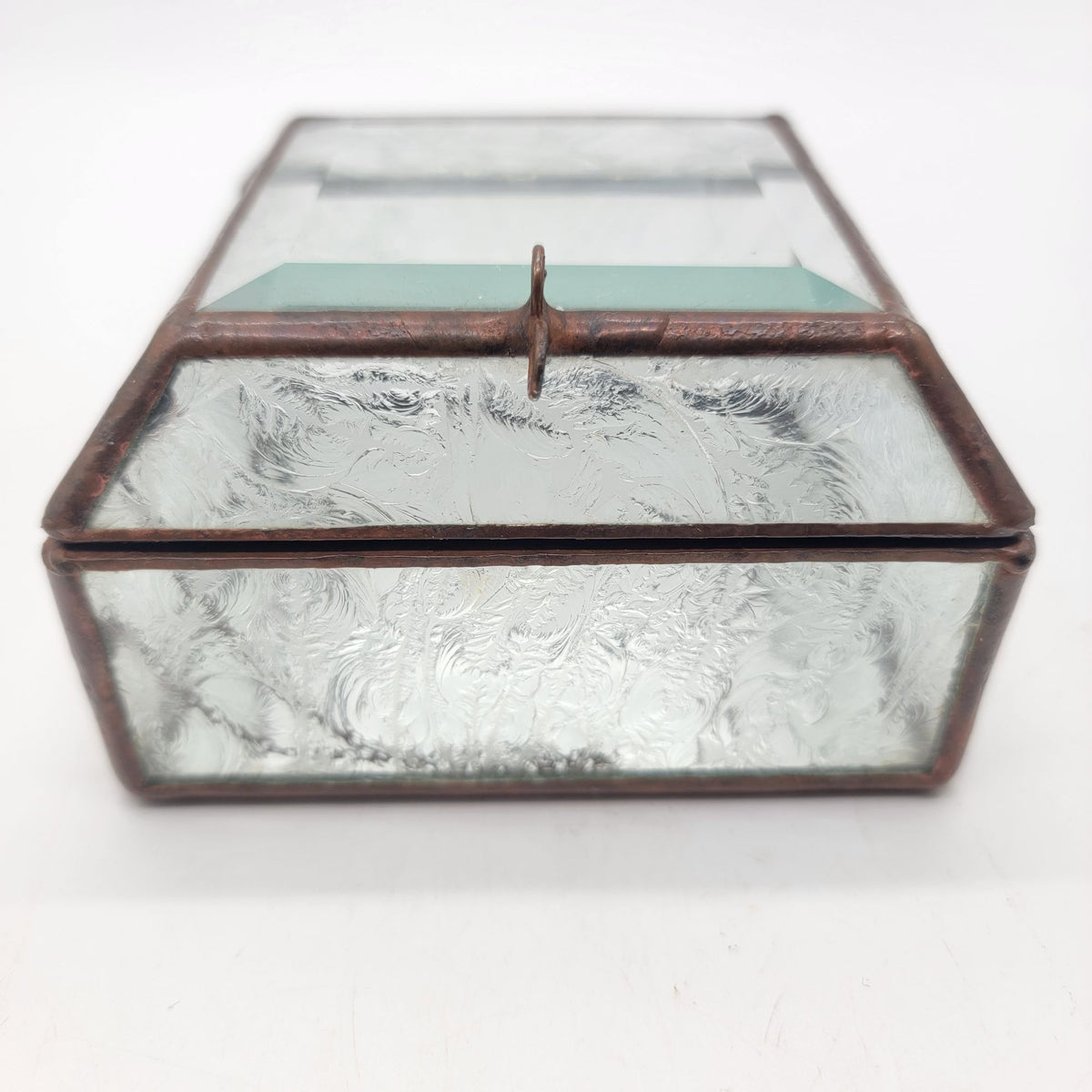 1970s Frosted Stained Glass Jewelry Casket Box