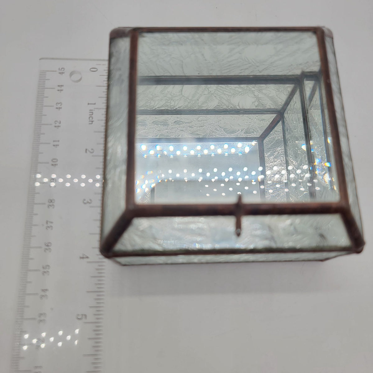 1970s Frosted Stained Glass Jewelry Casket Box