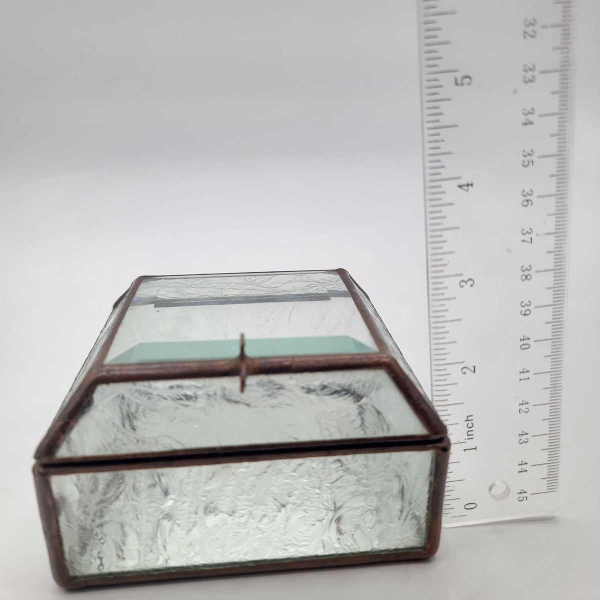 1970s Frosted Stained Glass Jewelry Casket Box