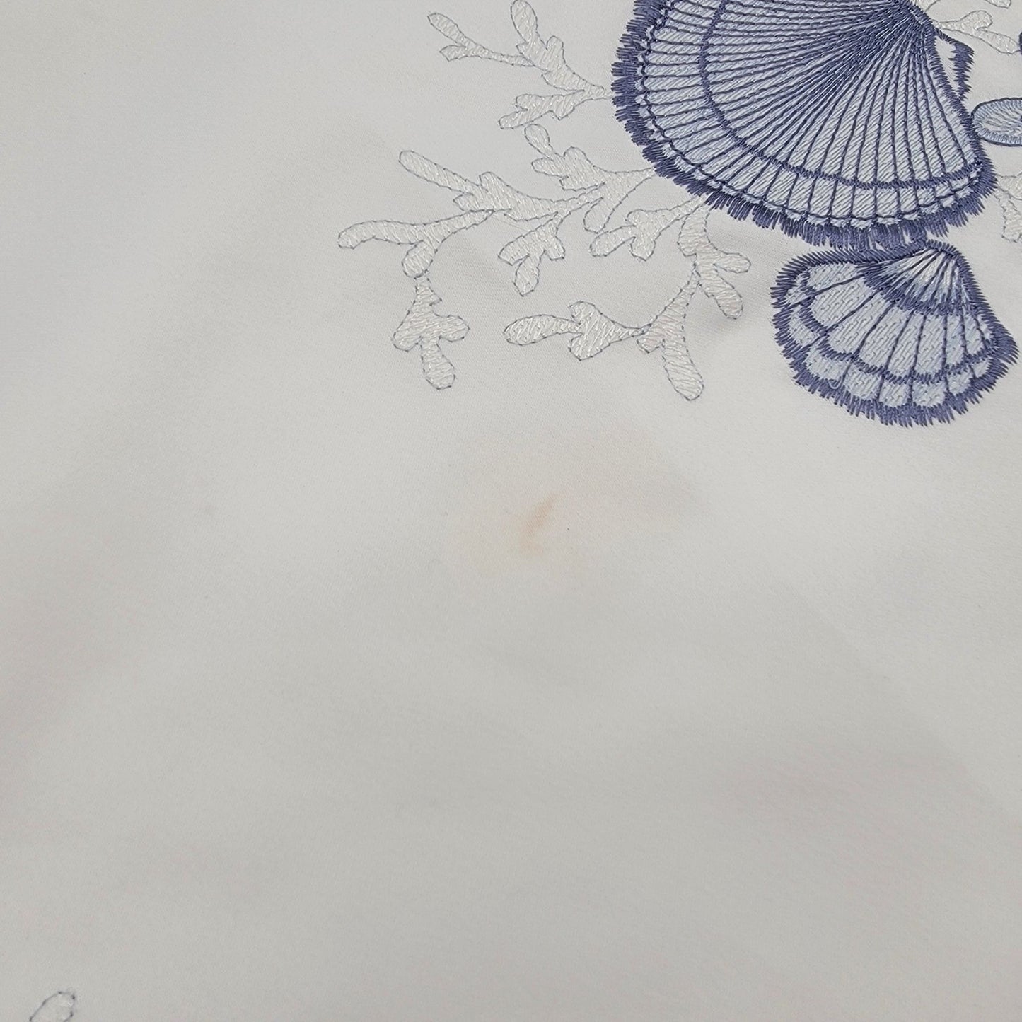 Embroidered White Lace Table Runner With Nautical Shell Design