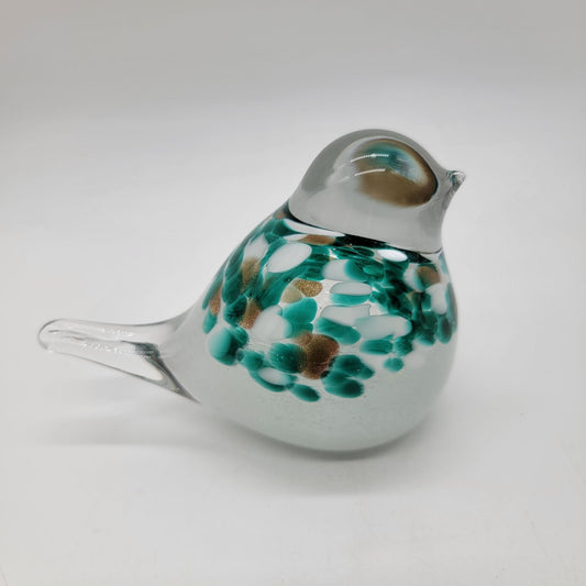 Art Glass Bird Paperweight Sculpture Green Gold