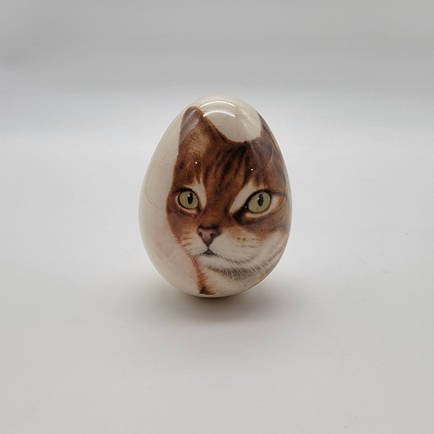 Hand-Painted Porcelain Egg with Cat