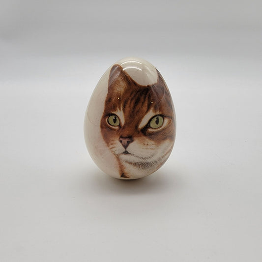 Hand-Painted Porcelain Egg with Cat