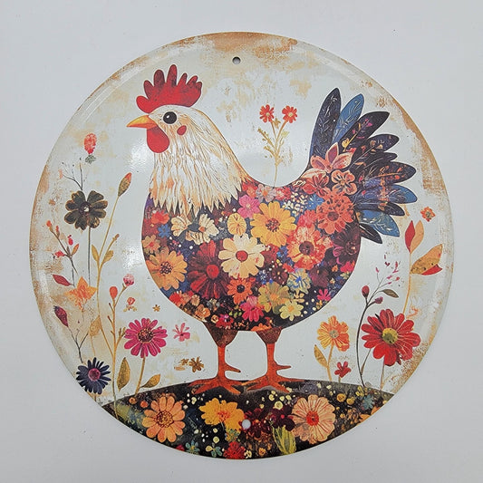 Colorful Chicken Round Metal Tin Sign Decor
