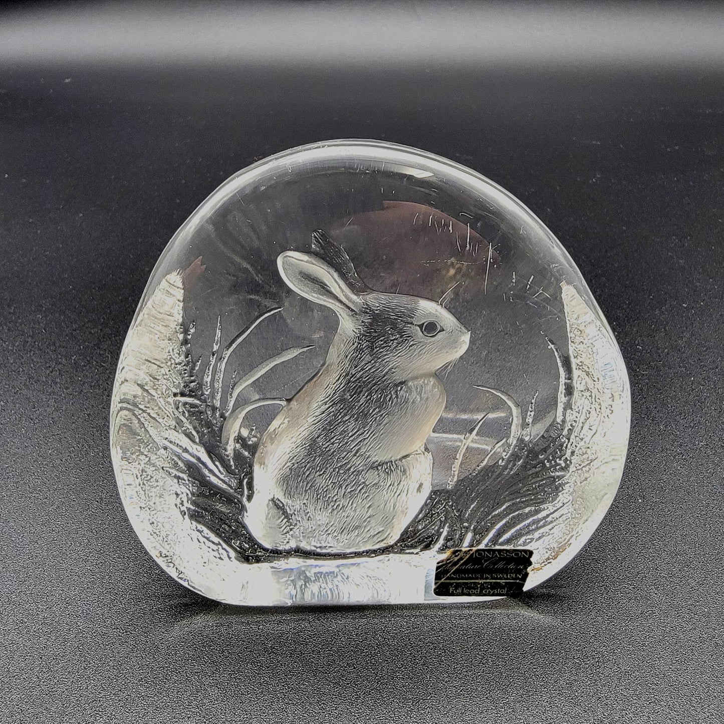 Mats Jonasson Signed Lead Crystal Sitting Bunny Paperweight