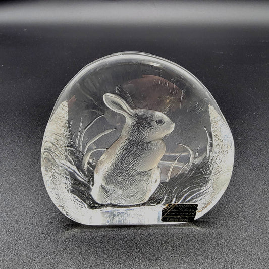 Mats Jonasson Signed Lead Crystal Sitting Bunny Paperweight