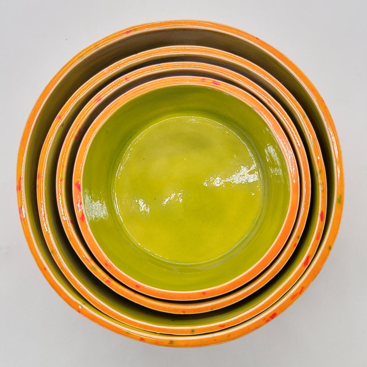 1960s Orange & Green Pottery Nesting Planters Set Of 4