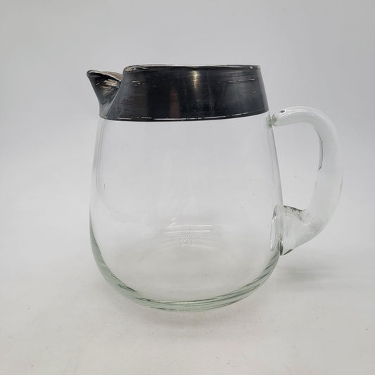 Vintage Mid Century Modern Silver Rimmed Glass Pitcher By Dorothy Thorpe