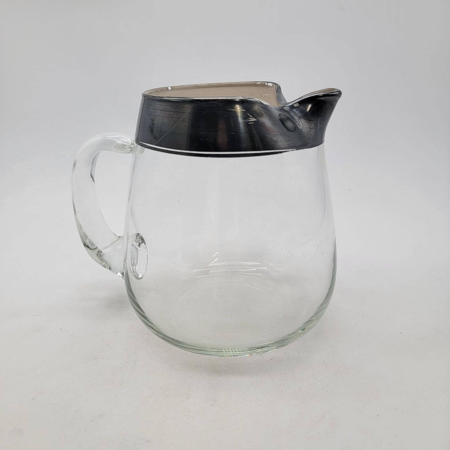 Vintage Mid Century Modern Silver Rimmed Glass Pitcher By Dorothy Thorpe