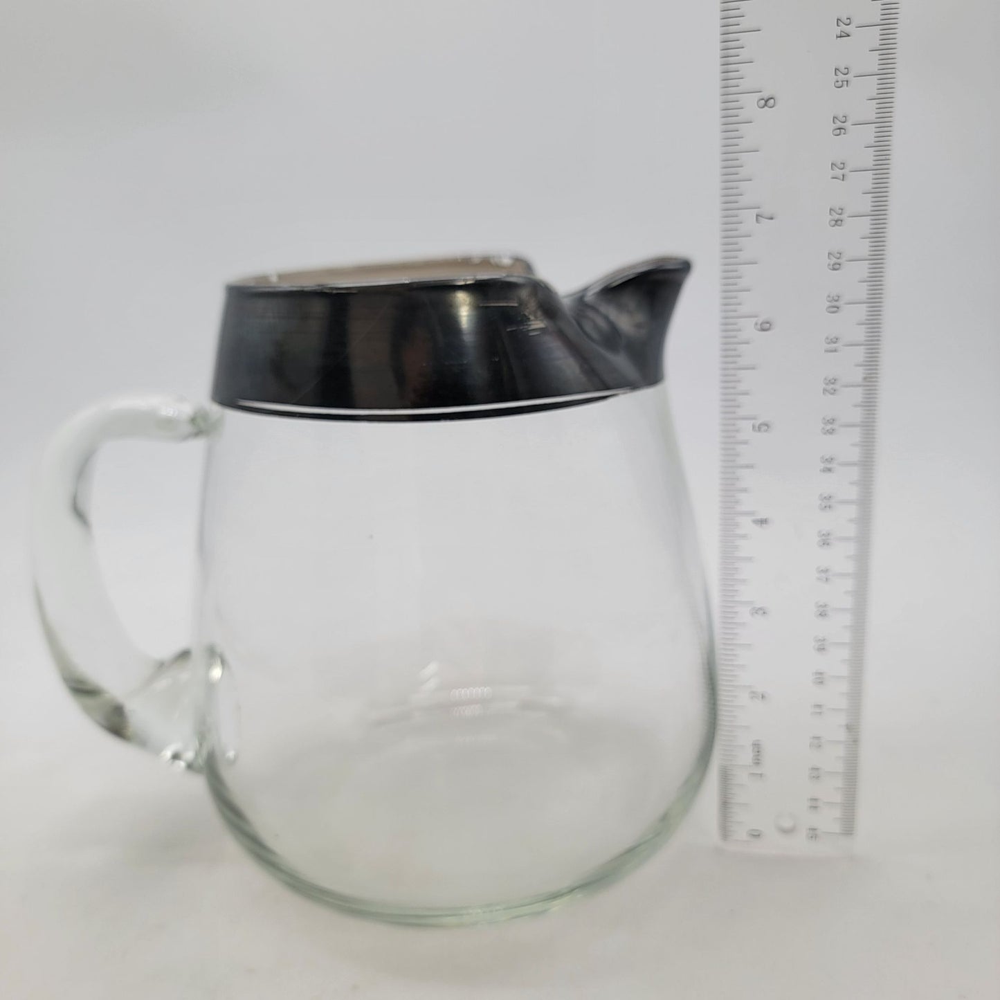 Vintage Mid Century Modern Silver Rimmed Glass Pitcher By Dorothy Thorpe