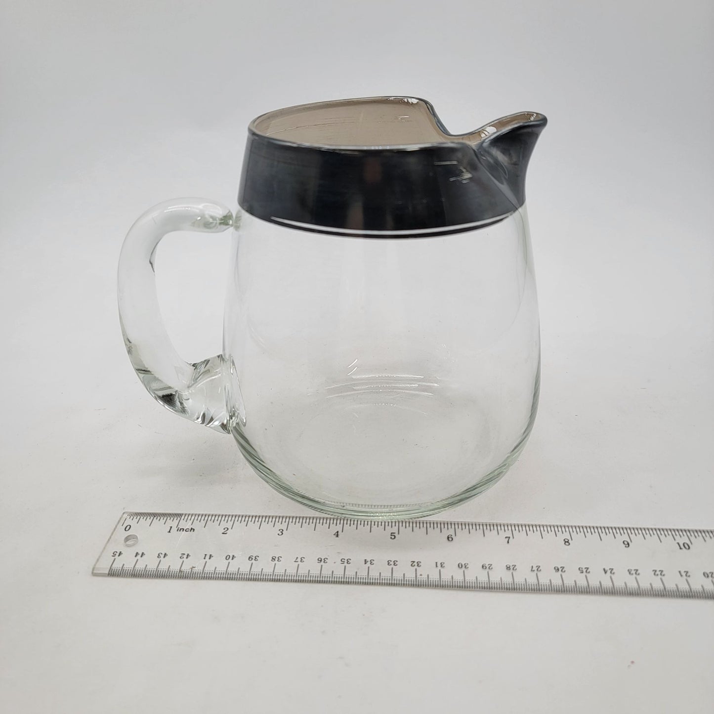 Vintage Mid Century Modern Silver Rimmed Glass Pitcher By Dorothy Thorpe