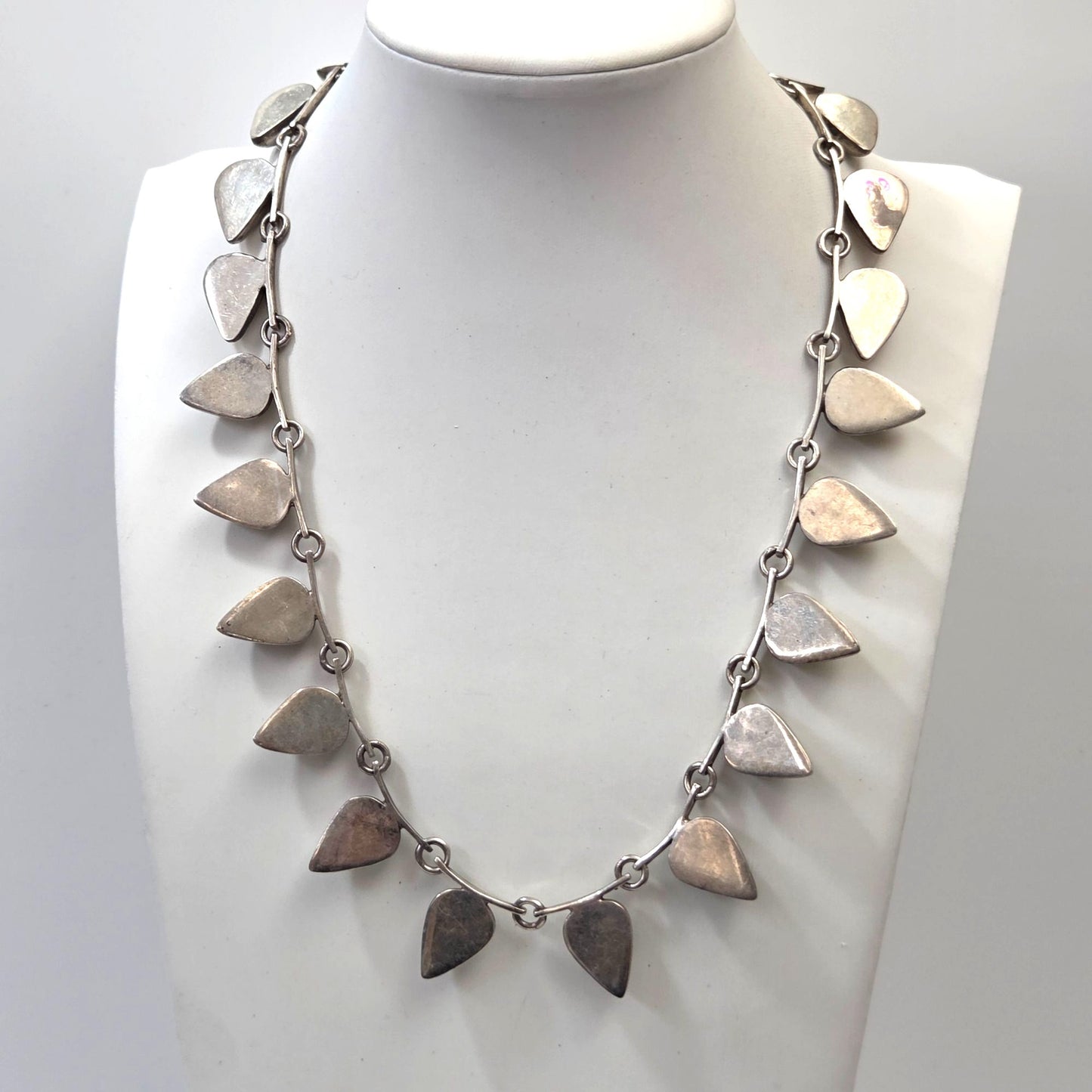 Vintage Taxco TM-283 950 Silver Teardrop Malachite Necklace & Dangle Earrings Set