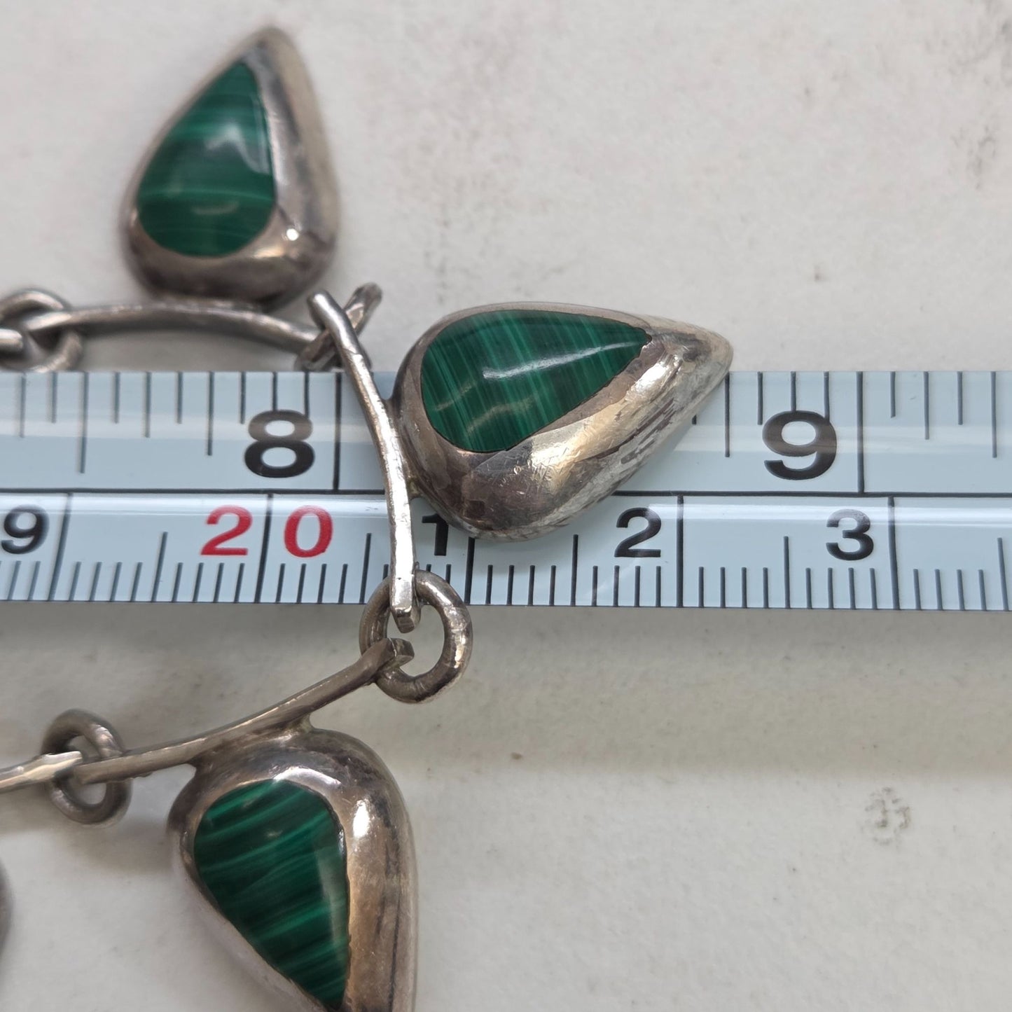 Vintage Taxco TM-283 950 Silver Teardrop Malachite Necklace & Dangle Earrings Set