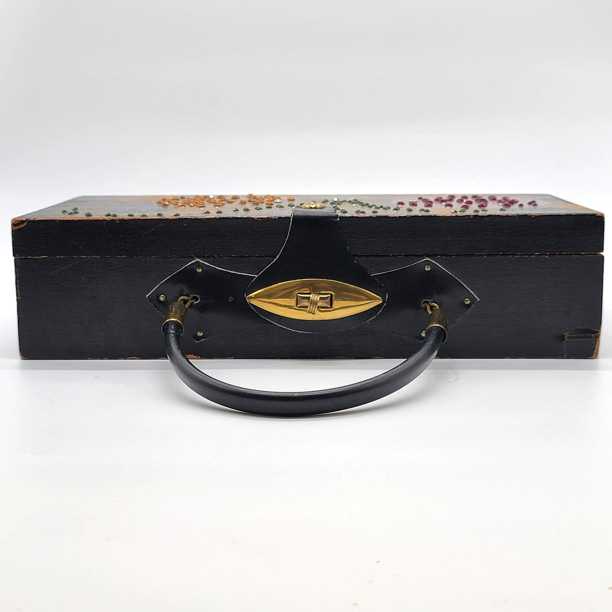 MCM 1960s Handpainted Wooden Box Bejeweled Fish Novelty Purse