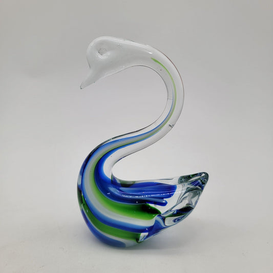 Vintage Art Glass Swan Sculpture Blue Green Swirled Sommerso