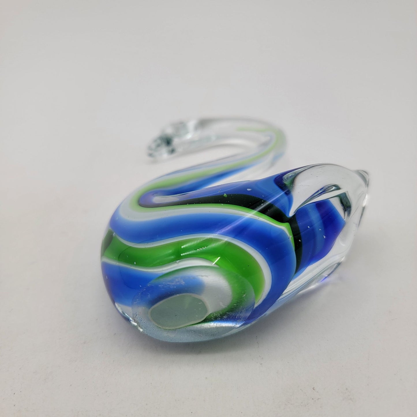 Vintage Art Glass Swan Sculpture Blue Green Swirled Sommerso